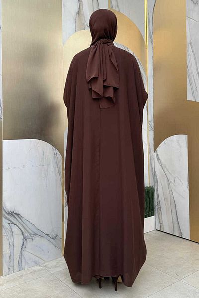 Bym Fashion Πέτρα Κεντητό Ντυμένο Abaya Κοστούμι 8499 Καφέ