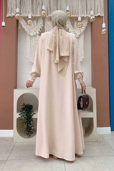 Bym Fashion Κέντημα με κουμπιά Λεπτομερές Φόρεμα 7903 Πέτρα