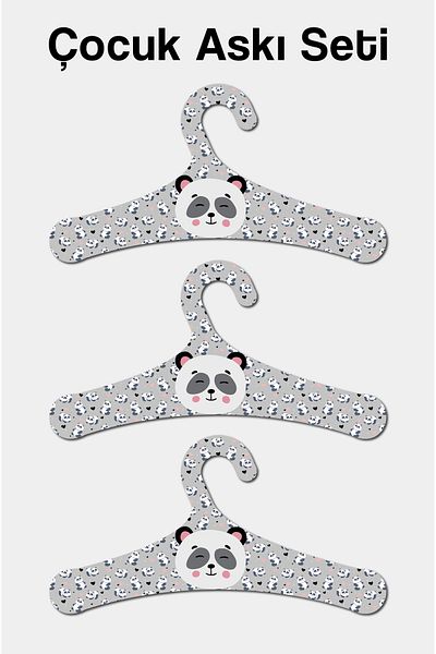 kutuTR Wooden Children's Hanger 12 Pieces of Hangers with Panda Pattern