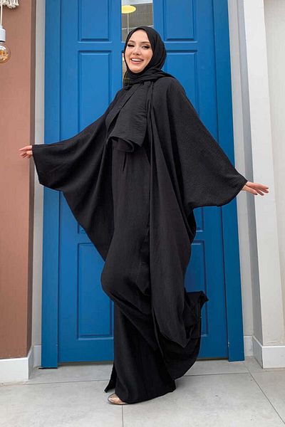 Bym Fashion Ολόσωμη φόρμα με σάλι και Abaya Double Suit 8519 Μαύρο