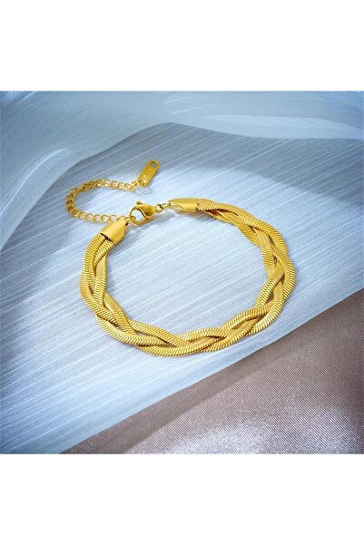SONES Balıksırtı Örgü Gold Çelik Bileklik | Sns400377