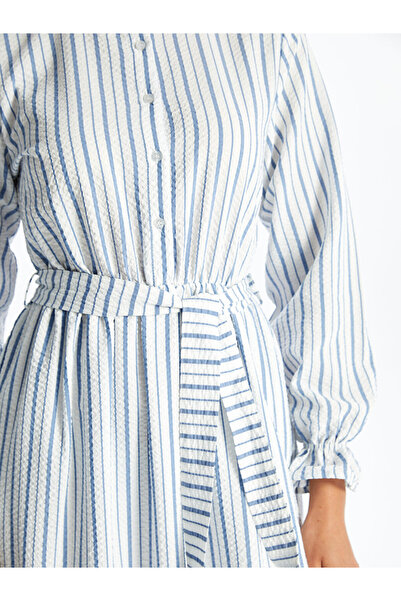 LC Waikiki Nádherné pruhované dámské šaty s dlouhým rukávem