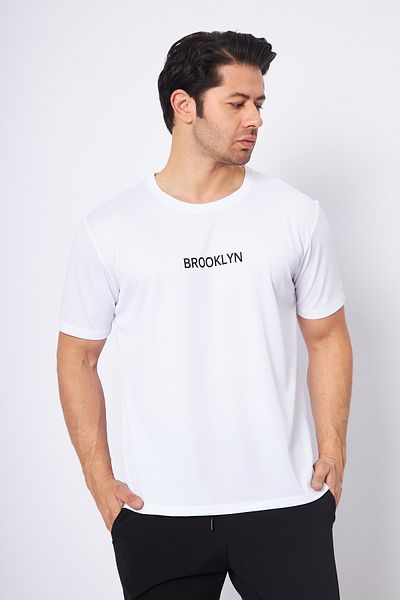 Moda Işık Ανδρικό αθλητικό μπλουζάκι Brooklyn Printed - Λευκό, στρογγυλή λαιμόκοψη