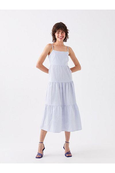 LC Waikiki Rochie de damă din popelin cu bretele în dungi Lcw Casual