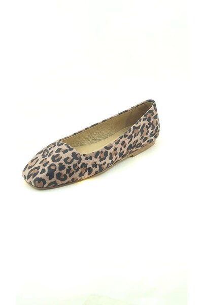 VİNİCCİ AYAKKABI Genuine Leather Pink Leopard Patterned Ballet Flats