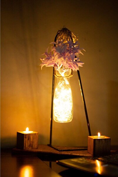 SERTİCARET Camlı Ledli Masa Üstü Dekoratif Mumluk