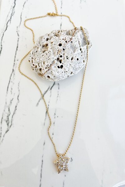 Pretty Yıldız Model Zirkon Taşlı Altın Kaplama Kolye