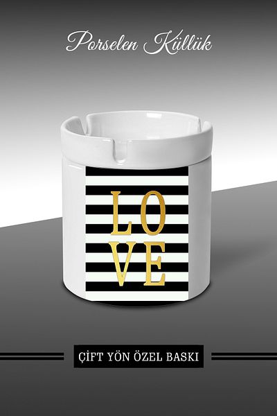 Bytwo Τασάκι Horizontal Line Love Design - Τασάκι πορσελάνης - Επιτραπέζιο τασάκι *külbytX164
