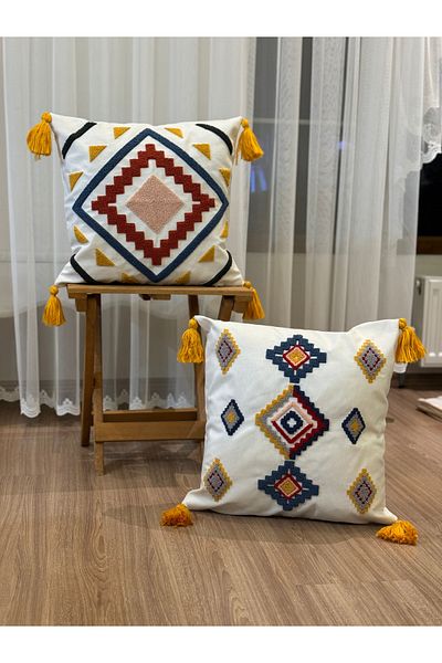 BUGİ HOME COLLECTİON 2-balení Punch Embroidered Embroideed Ponch Dekorativní Kirlent Case