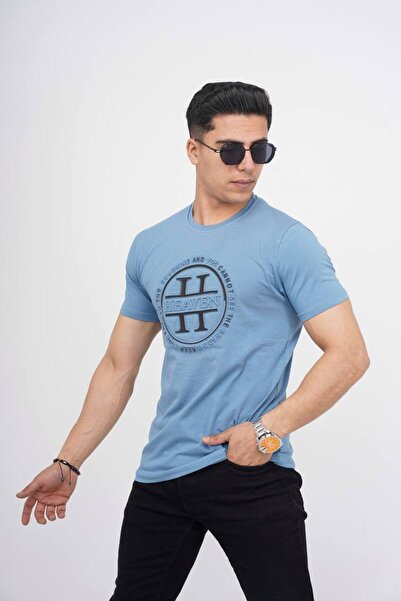 Est Estola Мъжка тениска с прилепнала кройка и кръгло деколте от ликра памук