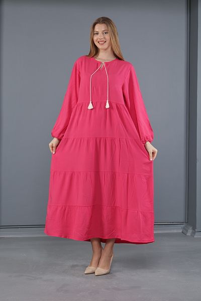 mervemoda Γυναικείο μακρυμάνικο plus size υφαντό φόρεμα βισκόζης