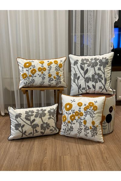 BUGİ HOME COLLECTİON Декоративна калъфка за възглавница от 4 части с бродерия и перфорация