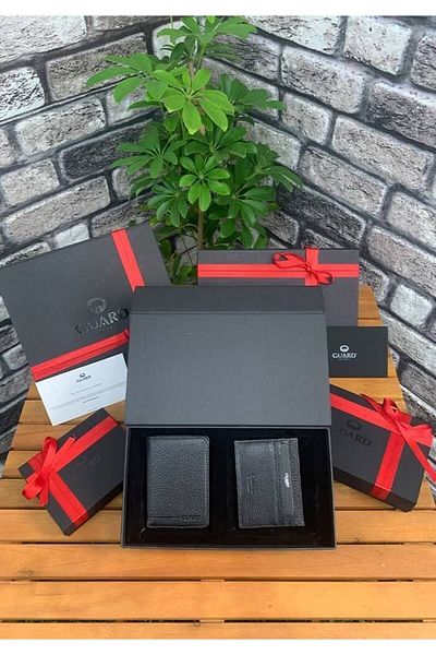 GUARD Special Gift Black Genuine Leather Wallet - Card Holder Set Men's / Women's P841