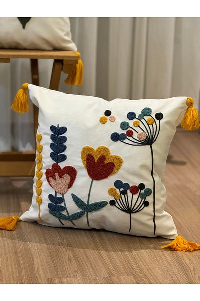 BUGİ HOME COLLECTİON 2-Piece Punch Embroidered Embroidered Poncho - Decorative Pillowcase