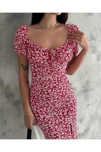 SUYA US WEAR Rochie de zi cu zi pentru femei Merline, roșie, crocantă, cu flori