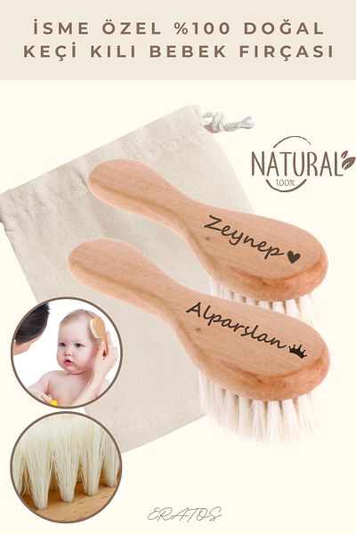 ERATOS Special for Your Baby's Name (Laser Marking) Goat Hair Baby Brush