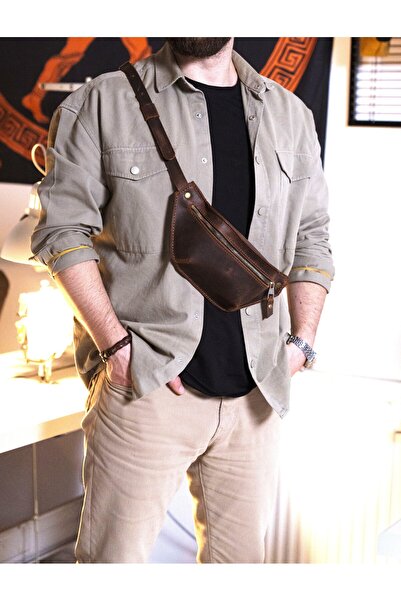 Craftelier El Yapımı Freebag - Hakiki Deri - Kahve -UNİSEX