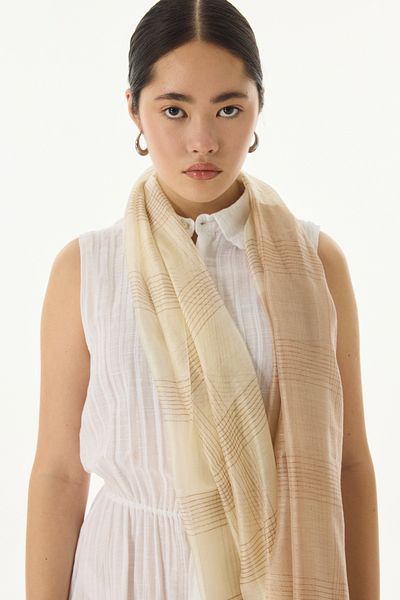 FENZA SCARF Μπεζ Silvia Επιχρυσωμένο Σχέδιο Μάλλινο Σάλι İpkemar