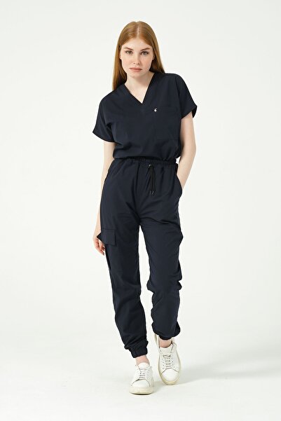 Pratik Medikal بدلة ركض بأكمام الخفافيش من الليكرا باللون الأزرق الداكن للجنسين