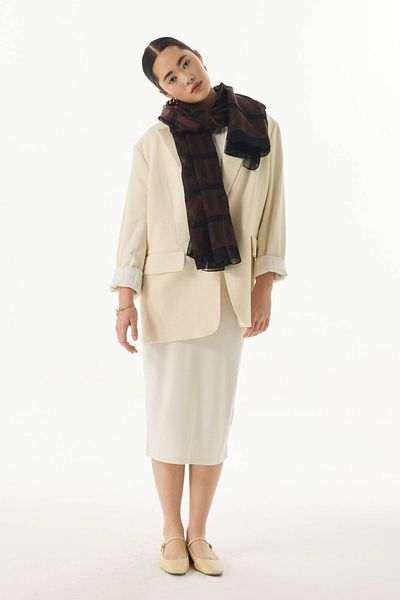 FENZA SCARF VALERY CHAMOMILE PATTERNED BROWN SILK WOOL SHAVEL