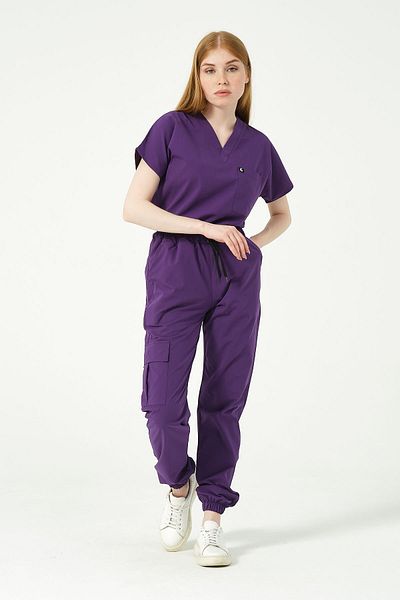 Pratik Medikal Unisex Purple Lycra Scrubs - Bat Sleeve Jogger Leg Suit, Cargo Pocket Doctor Nurse Jersey