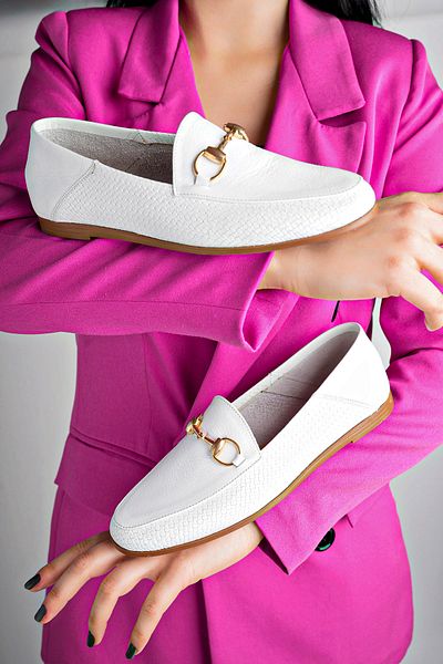 Deripabuc Genuine Leather Print 2 White Women's Leather Ballerinas Pcc-F03