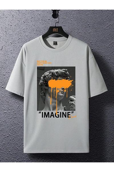 AFROGİYİM Μπλουζάκι Unisex Imagine Sculpture με στάμπα Oversize