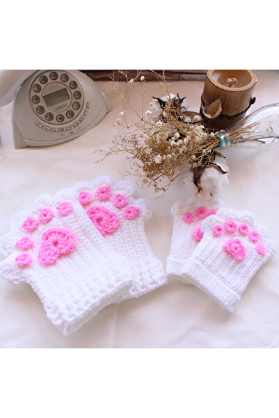 TRENDİN YOLU İki adet patili eldiven anne kız kombin beyaz eldiven