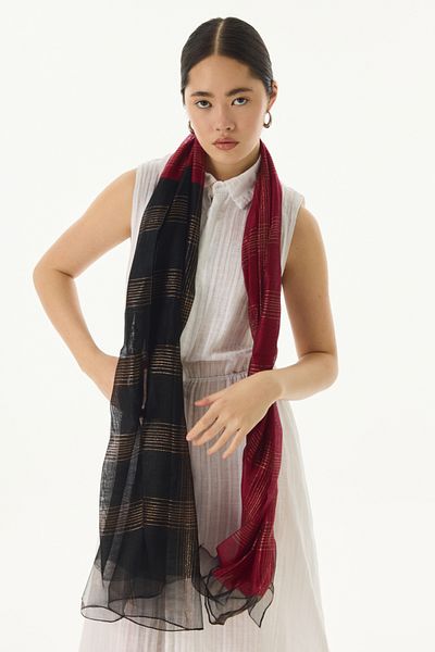 FENZA SCARF Șal Silvia din mătase cu dungi Burgundy