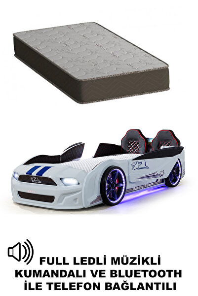 Ferramini Beyaz Arabalı Yatak Kapıları Açılan Mustang Full Ledli Kumandalı ve...