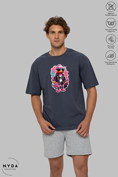 Nyda Collections Pamučna unisex majica sa printom Rose Duck - okrugli izrez, ...
