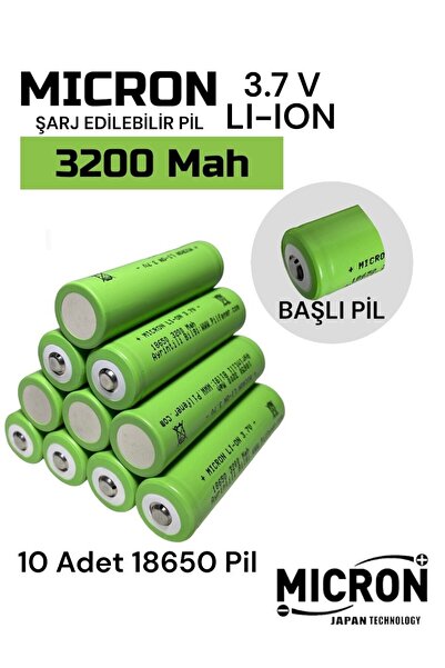 Micron 18650 3.7V (Volt) 3200 MaH(Amper) 3C Lityum Şarj edilebilir 10 Adet Ba...
