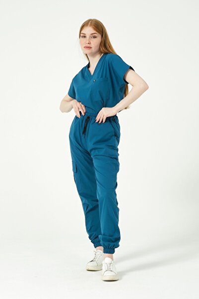 Pratik Medikal Scrub unisex turcoaz din Lycra - mânecă liliac Jogger Leg Carg...