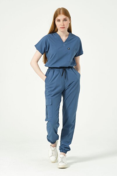 Pratik Medikal Unisex Indigo Scrubs - Σετ μανίκι νυχτερίδας, πόδι Jogger, τσέ...