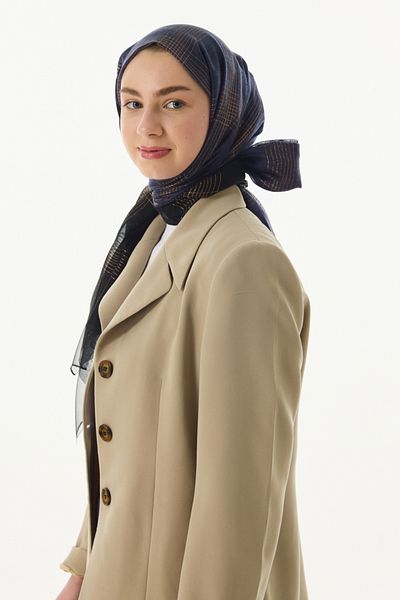 FENZA SCARF ŞAL DE MĂTĂSĂ DE LÂNĂ ALBASTRU ÎNMOATĂ SILVIA