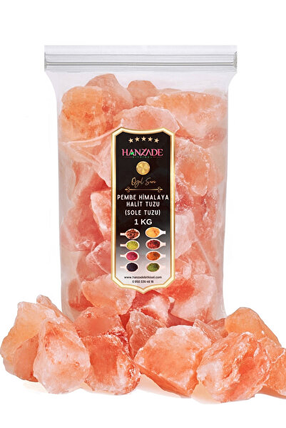 Hanzade Bitkisel Halit Tuz Sole Tuzu 1 KG Şeffaf Berrak Kristal Pembe Himalay...