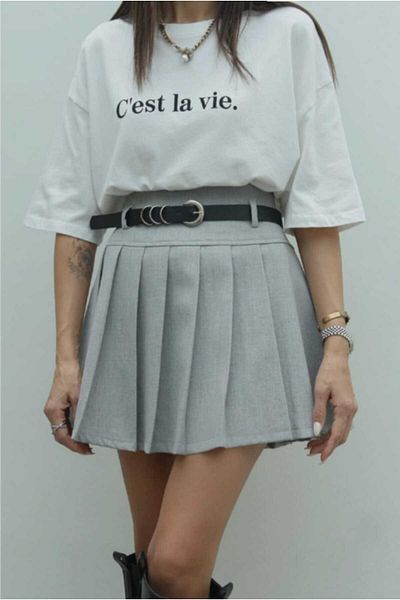 nevege femei - fustă mini plisată cu pantaloni scurți în interior cu curea