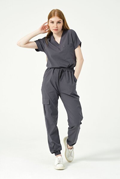 Pratik Medikal بدلة عداء ببطء من الليكرا المدخن للجنسين - بدلة عداء ببطء بأكمام الخفافيش، جيب كارجو للأطباء والممرضات