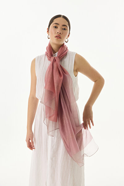 FENZA SCARF SİLVİA YALDIZLI ÇİZGİ DESEN ŞEKER PEMBE YÜN İPEK ŞAL