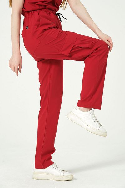 Pratik Medikal Unisex Single Bottom Red Lycra Cargo Pocket - Doctor Nurse Jersey