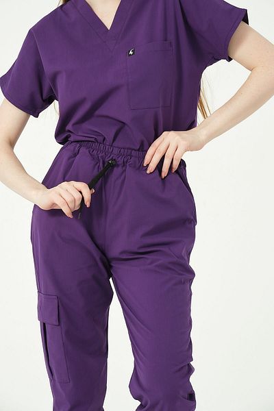 Pratik Medikal Unisex Jogger Leg - Purple Lycra Cargo Pocket, Doctor Nurse Jersey