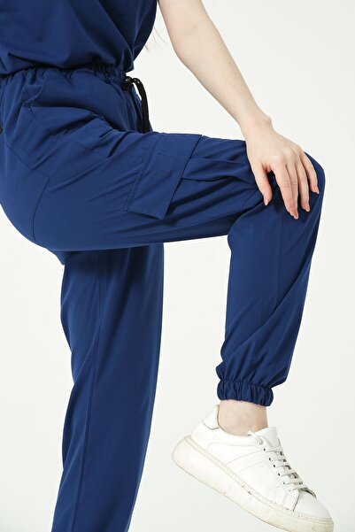 Pratik Medikal Saks Mavi Likralı Kargo Cep Jogger Paça Doktor Hemşire Forması...