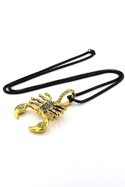 Solfera Yellow Scorpio King Zodiac Men's Steel Necklace Black Chain Q0676