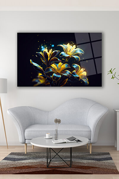 duvarsanatı Pictură abstractă modernă cu flori pe sticlă pentru acasă, birou,...