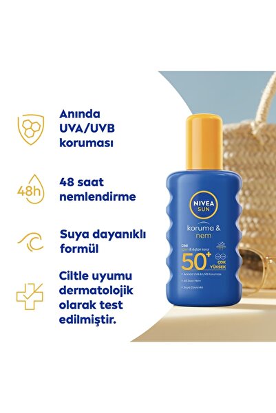 NIVEA SUN SPF 50+ PROTECTİON & 48 HOUR MOİSTURİZATİON SUNSCREEN 200 ML SPRAY ...