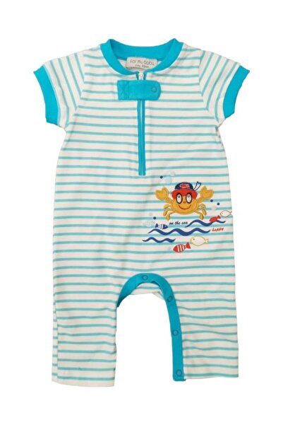 Pivami Crab Patterned Blue Striped Baby Boy Romper