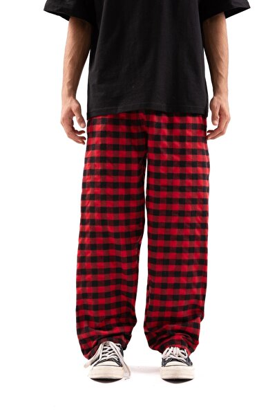Flaw Wear بيجامة حمراء بنمط منقوش مع خصر مطاطي