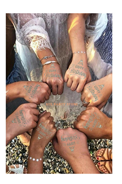 FOKUL Happy Birthday Yazılı Geçici Gümüş Dövme Doğum Günü Partisi  Dövme 10 A...