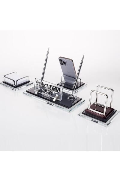 Ofistike Prime Denge Biblolu Kristal Masaüstü İsimlik Seti Ofis Hediyesi Masa...