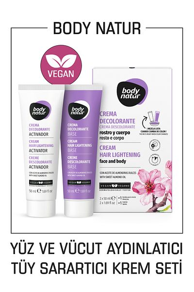Body Natur Fruit Scented Hair Lightening Cream - Body Face Hair Lightening, Brightening Whitening Cream, 2x50ml